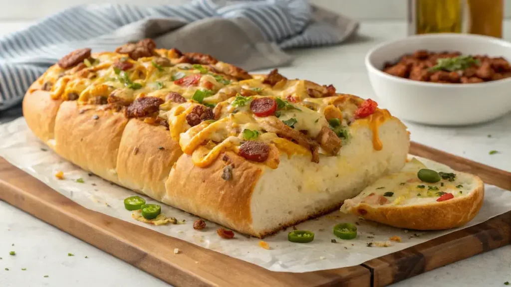 Cheesy Garbage Bread Delight serving Cheesy Garbage Bread Delight serving