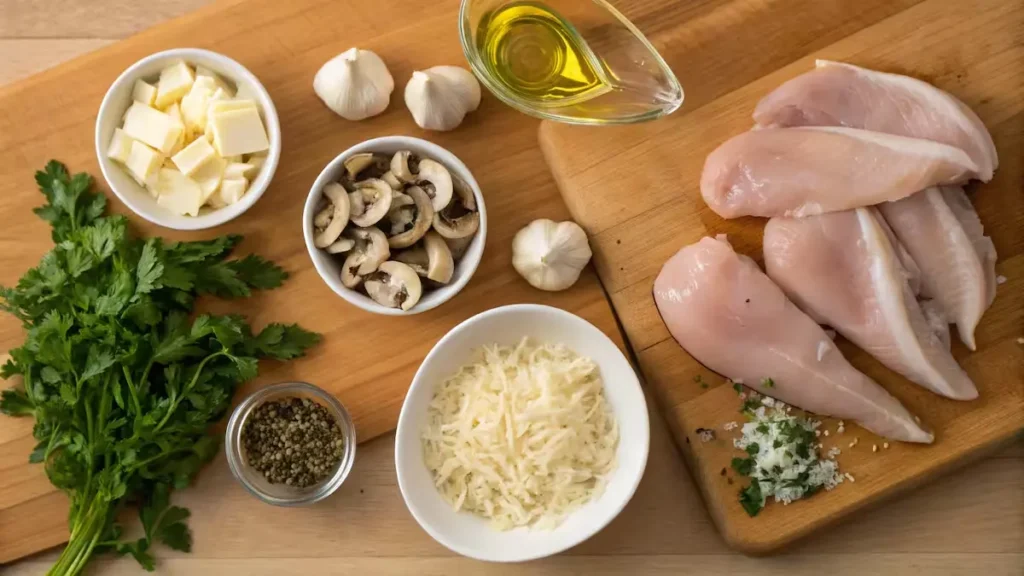 Cheesy-Garlic-Butter-Mushroom-Stuffed-Chicken-ingredients Cheesy-Garlic-Butter-Mushroom-Stuffed-Chicken-ingredients