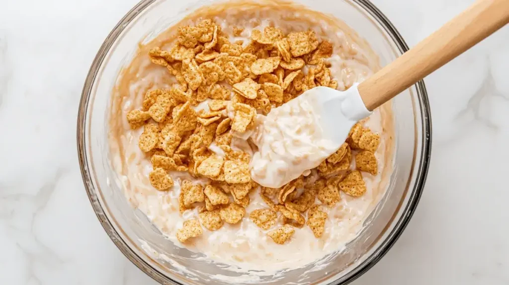 Cinnamon Toast Crunch Bars mixing cereal with marsh mallow Cinnamon Toast Crunch Bars mixing cereal with marsh mallow