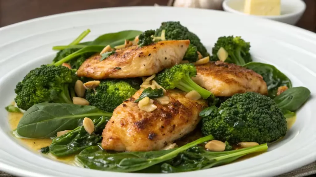 Garlic-Chicken-with-Broccoli-and-Spinach