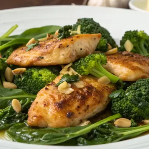 Garlic-Chicken-with-Broccoli-and-Spinach