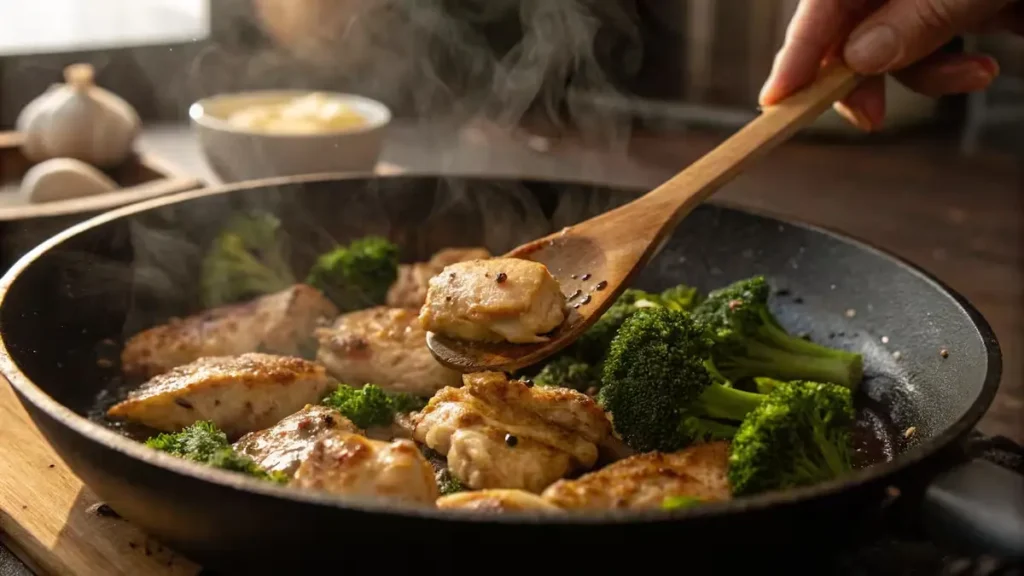 Garlic-Chicken-with-Broccoli-and-Spinach-in-progress Garlic-Chicken-with-Broccoli-and-Spinach-in-progress