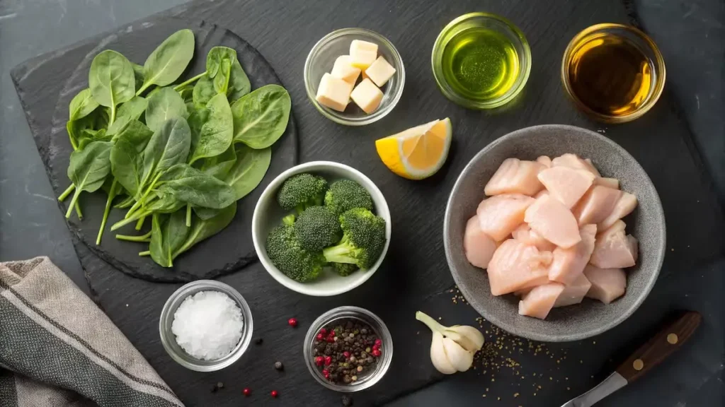 Garlic-Chicken-with-Broccoli-and-Spinach-ingredients Garlic-Chicken-with-Broccoli-and-Spinach-ingredients