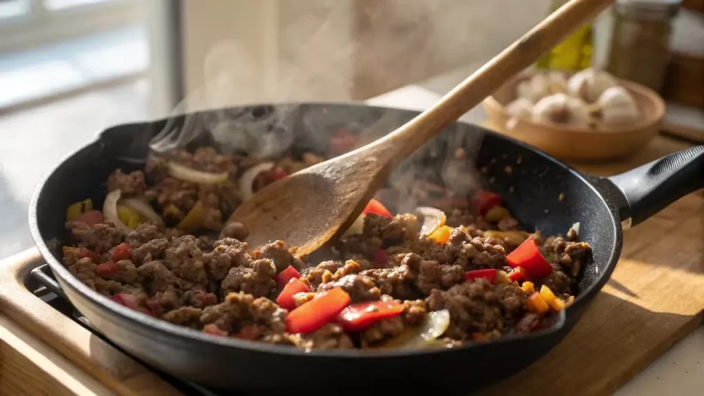 Mediterranean-Ground-Beef-Stir-Fry-in-progress Mediterranean-Ground-Beef-Stir-Fry-in-progress