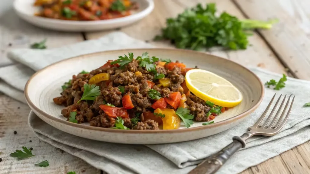 Mediterranean-Ground-Beef-Stir-Fry-serving Mediterranean-Ground-Beef-Stir-Fry-serving