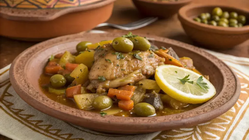 Moroccan Chicken Tajine serving Moroccan Chicken Tajine serving