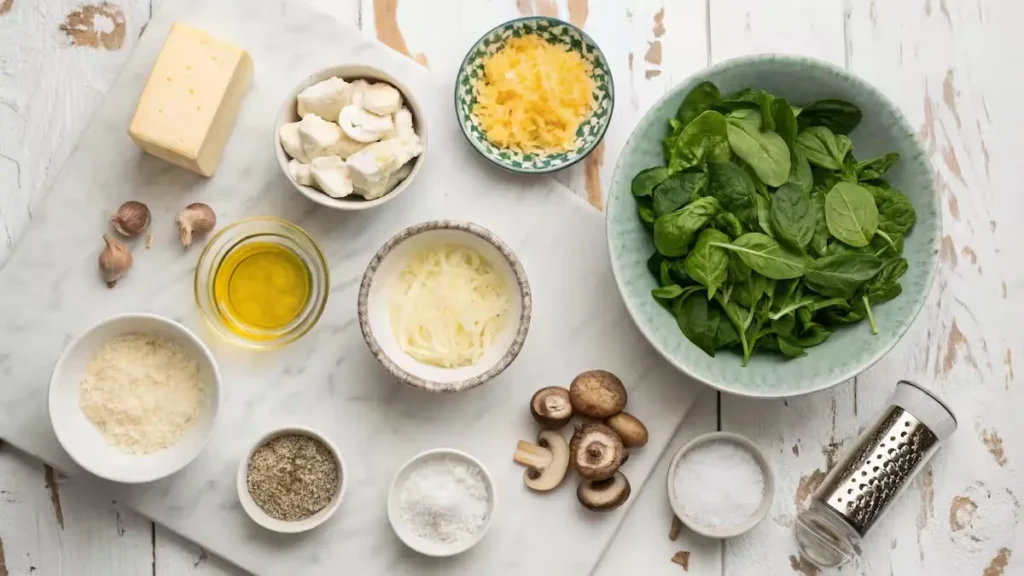 Spinach-and-Mushroom-White-Lasagna-ingredients