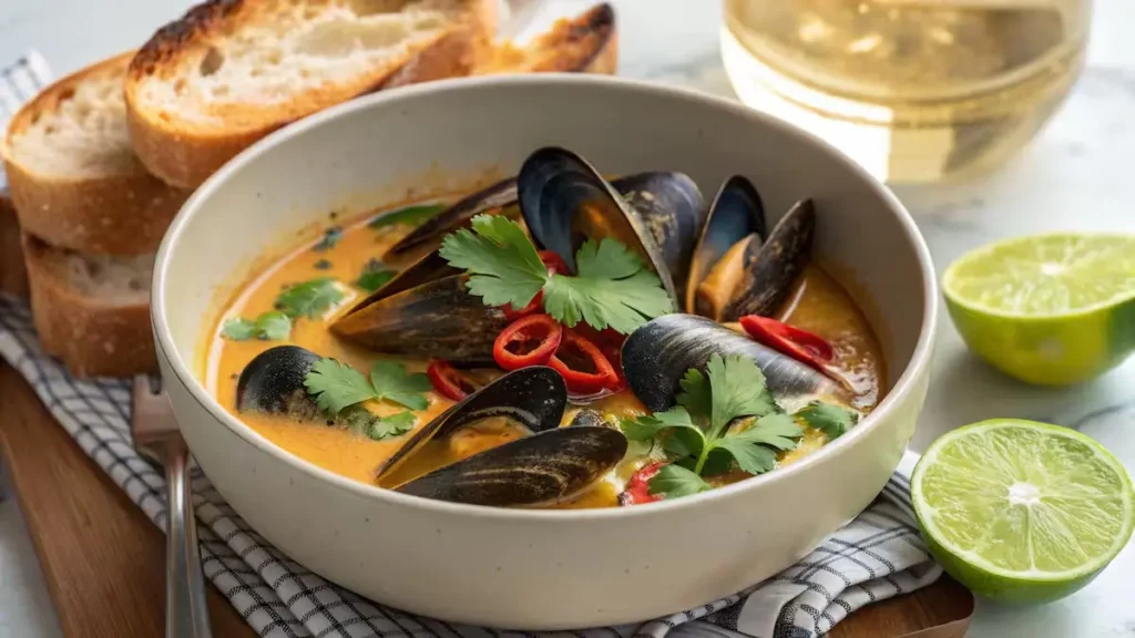Thai-Coconut-Curry-Mussels-serving Thai-Coconut-Curry-Mussels-serving