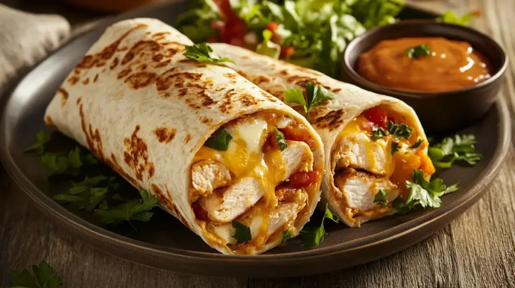 Cheesy Garlic Chicken Wraps served Cheesy Garlic Chicken Wraps served
