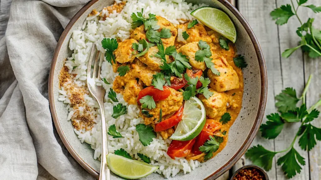 Coconut Chicken Rice Bowl serving Coconut Chicken Rice Bowl serving