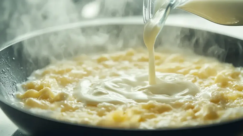 Creamy Garlic Sauce for Pizza pouring heavy cream Creamy Garlic Sauce for Pizza pouring heavy cream