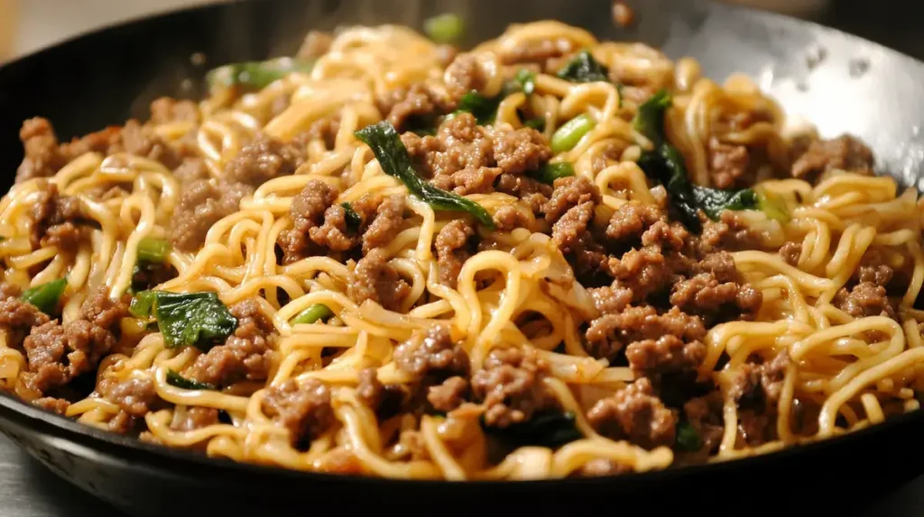 Mongolian Ground Beef Noodles cooking Mongolian Ground Beef Noodles cooking