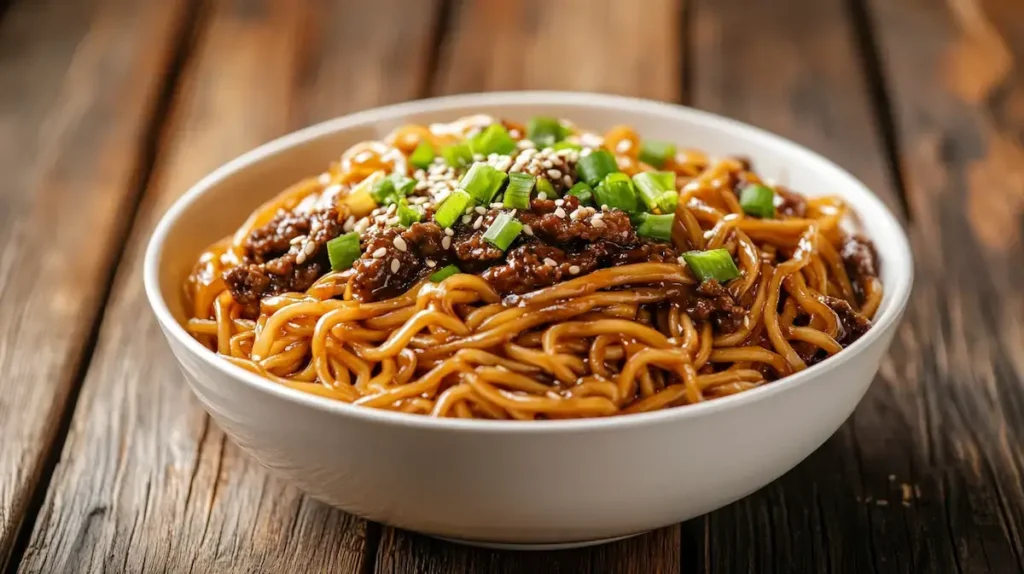 Mongolian Ground Beef Noodles serving Mongolian Ground Beef Noodles serving