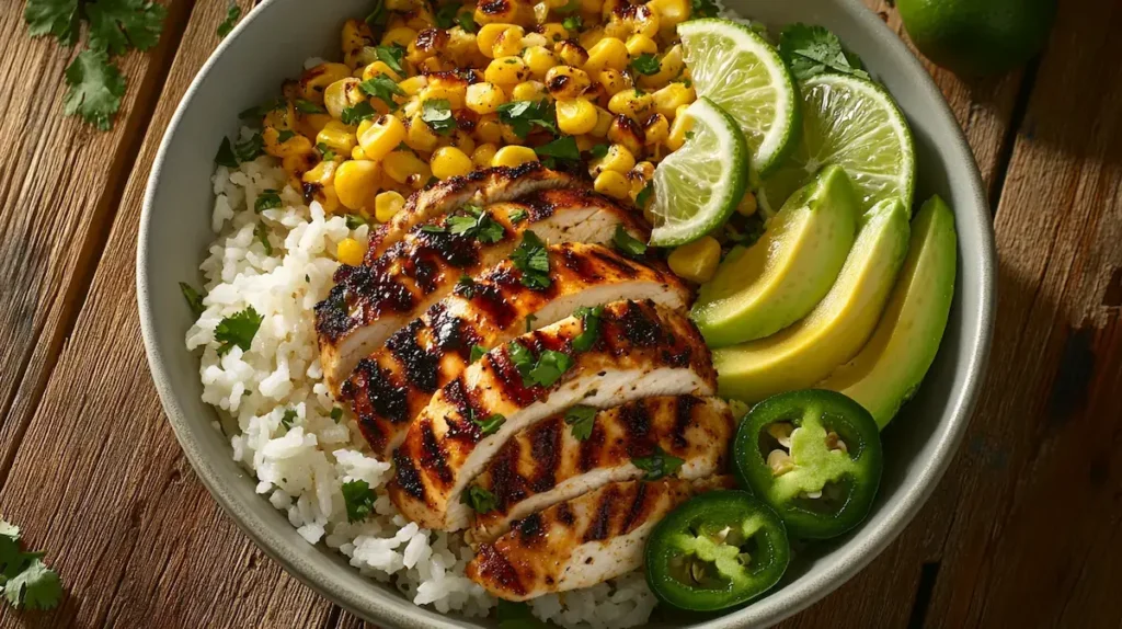 Street Corn Chicken Rice Bowl serving Street Corn Chicken Rice Bowl serving