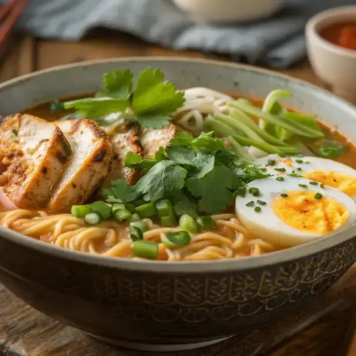 fiery chicken ramen with creamy garlic sauce