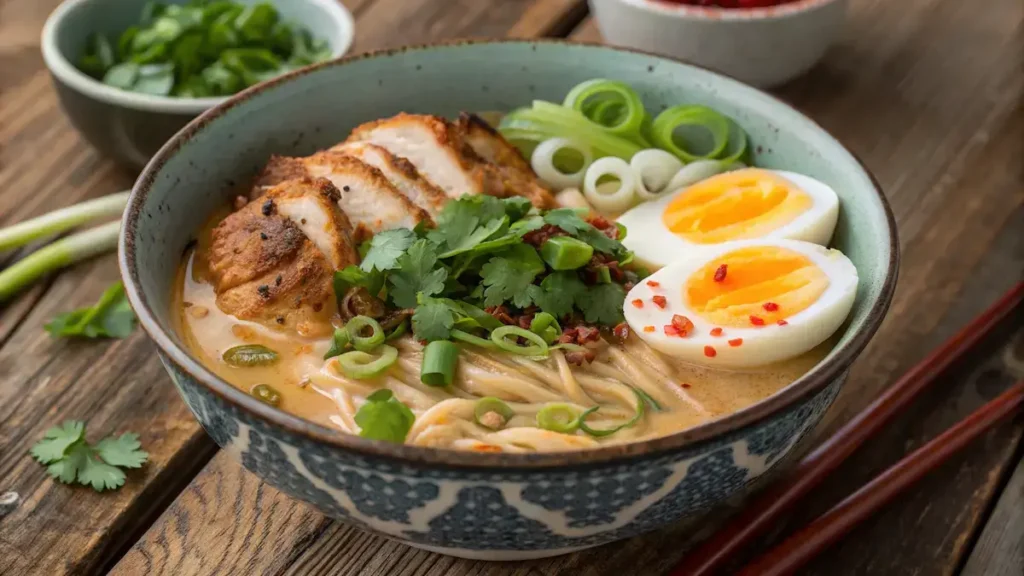 fiery chicken ramen with creamy garlic sauce serving fiery chicken ramen with creamy garlic sauce serving